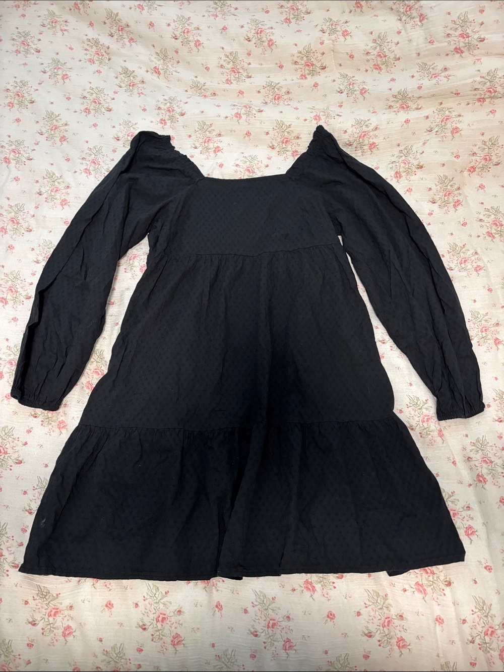 Universal Thread Black Long-Sleeve Eyelet Dress